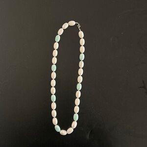 White and Ice Blue Chunky Beaded Costume Necklace